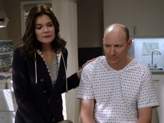 Heather Hughes' Striped Hooded Blazer on Life In Pieces