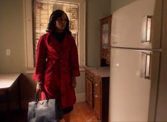 Olivia Pope's Autumn Winter 2015 Red Floral Belted Coat on Scandal