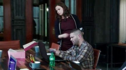 Quinn Perkins's BR Monogram Sleeveless Sheath Dress in Burgundy on Scandal