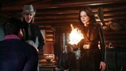 Regina Mills's Leather panel dress on Once Upon A Time 