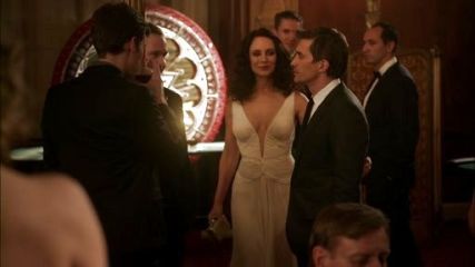 Victoria Grayson's Plunge neck evening dress on Revenge