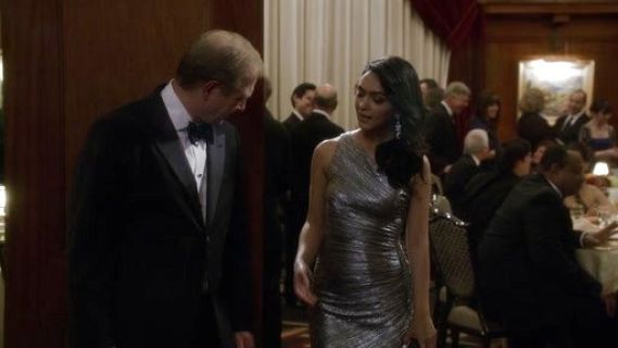 Adnan Salif's Embellished Metallic Foil One-Shoulder Gown on Scandal