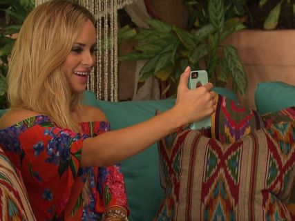 Amanda Stanton's Red Floral Off-The-Shoulder Romper on Bachelor in Paradise
