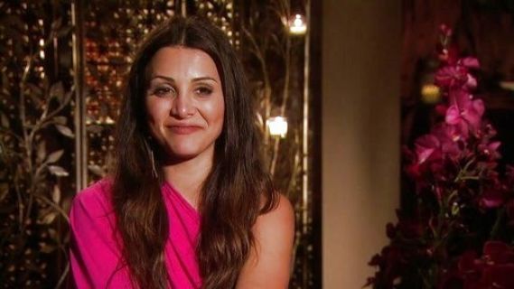 Andi Dorfman's Draped One-Shoulder Stretch Jersey Dress on The Bachelorette 
