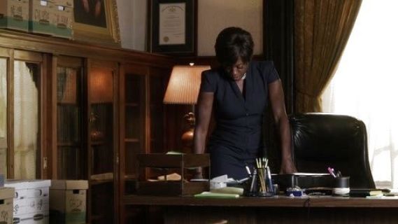 Annalise Keating's Cap-Sleeve Deep V-Neck Dress, Black on How to Get Away With Murder