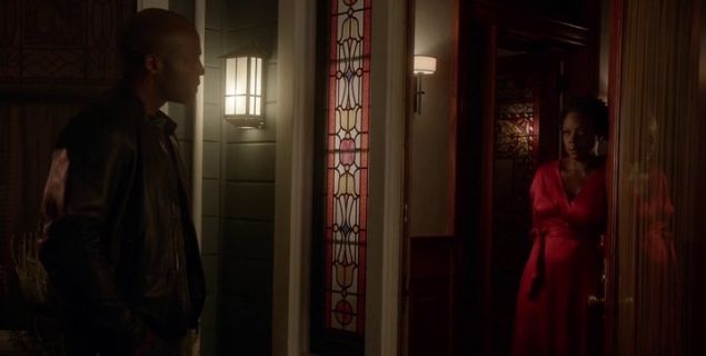 Annalise Keating's Maison embroidered silk-satin robe on How to Get Away With Murder