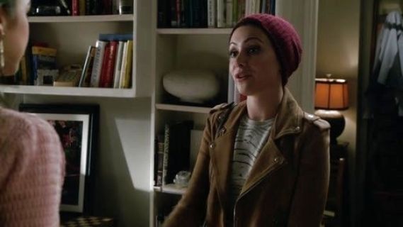 April Carver's Basalt suede biker jacket on Chasing Life