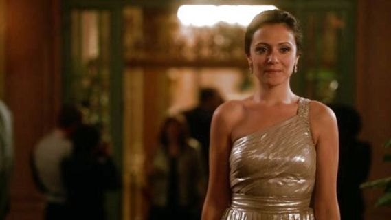 April Carver's Metallic Pleated One Shoulder Dress (Altered) on Chasing Life