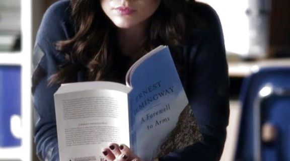 Aria Montgomery's Pieced Leather Sweater on Pretty Little Liars