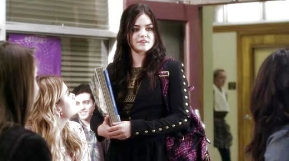 Aria Montgomery's Sleeveless Tribal Metallic Tank on Pretty Little Liars