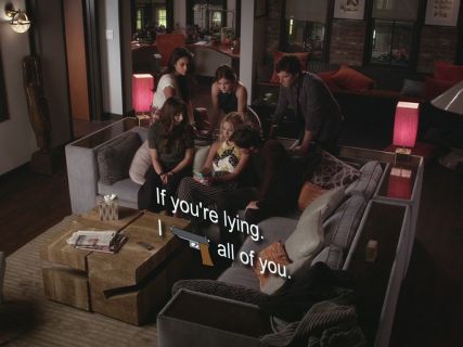 Aria Montgomery's Tile Print Wide Leg Trousers on Pretty Little Liars