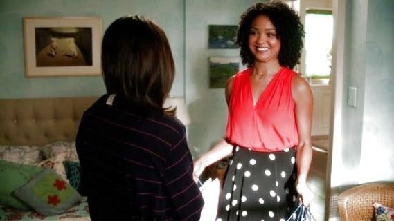 Beth Kingston's Sleeveless Faux Wrap Top on Chasing Life