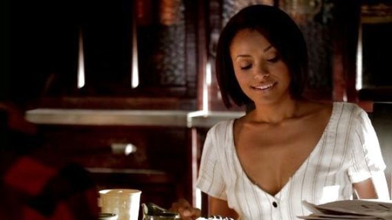 Bonnie Bennett's Crepe Stripe Button-Front Dress on The Vampire Diaries