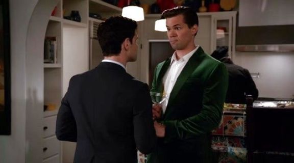 Bryan Collins's Green velvet silk blazer on The New Normal