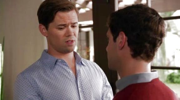 Bryan Collins's Polka Dot Shirt - Blue on The New Normal