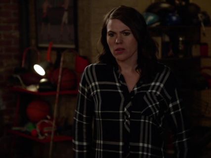 Camilla's Hunter Plaid Shirt in Cadet and White on New Girl