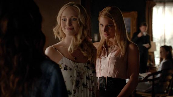 Caroline Forbes' Emily Floral Pleat Front Silk Cami on The Vampire Diaries