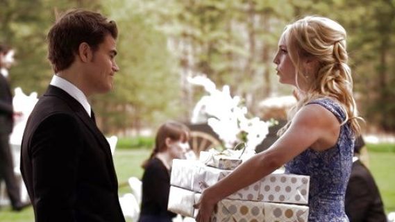Caroline Forbes's Baroque-Print Fit-and-Flare Dress on The Vampire Diaries