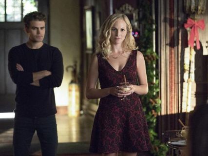 Caroline Forbes's Rose Jacquard V-Neck Dress on The Vampire Diaries