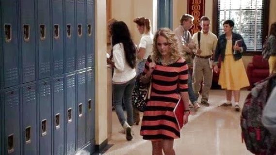Carrie Bradshaw's Fun Stripe Jersey Flare Dress on The Carrie Diaries