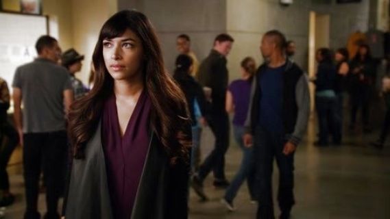 Cece Parekh's drape collar leather jacket on New Girl