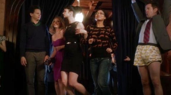 Chloe's Leather and Jersey Dress on Don't Trust the B---- in Apartment 23