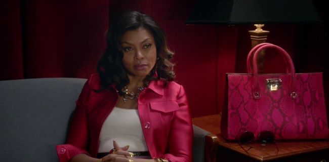 Cookie Lyon's Riley Neon Raspberry Fluorescent Python Tote Bag on Empire