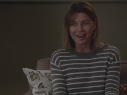 Dr. Meredith Grey's STRIPED LEATHER PANEL SWING SWEATER on Grey's Anatomy