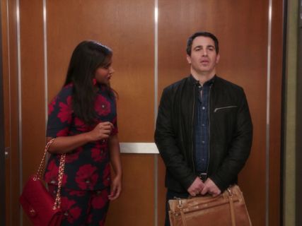 Dr. Mindy Lahiri's Sam Flare-Leg Floral-Print Pants, Navy/Poppy on The Mindy Project