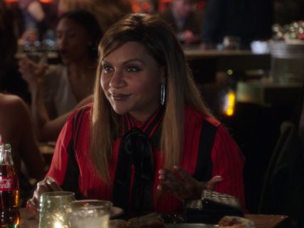 Dr. Mindy Lahiri's striped pussy bow shirt on The Mindy Project