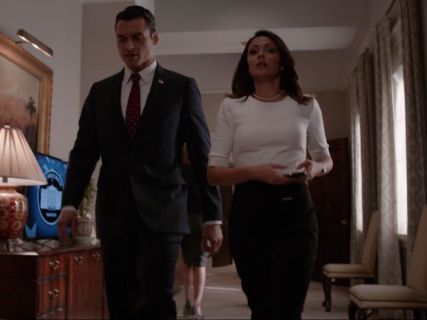 Emily Rhodes's 'Wandee' Colorblock D-Ring Sheath Dress on Designated Survivor