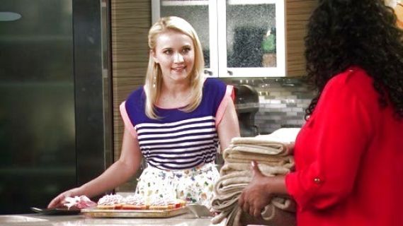 Gabi Diamond's Stripe Mesh Panel High/Low Tee on Young & Hungry