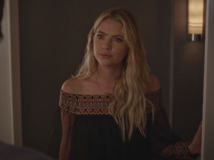 Hanna Marin's Off-The-Shoulder Embroidered Top on Pretty Little Liars