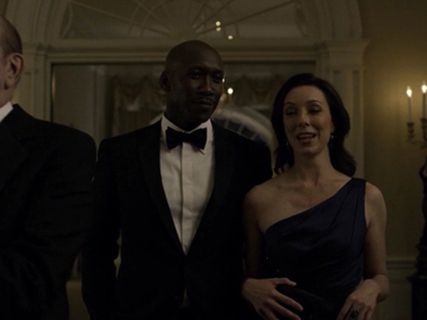 Jackie Sharp's Embellished One-Shoulder Faille Mermaid Gown on House of Cards