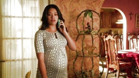 Jane Villanueva's Seraphine Elbow Sleeve Twist Front Maternity Dress on Jane the Virgin