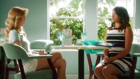 Jane Villanueva's Sunday Striped Sleeveless Flared Dress on Jane the Virgin