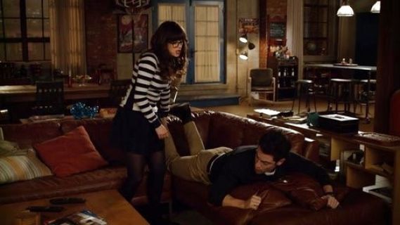 Jess Day's Belted Short-Sleeve Jacket & High-Waist Pleated Skirt on New Girl