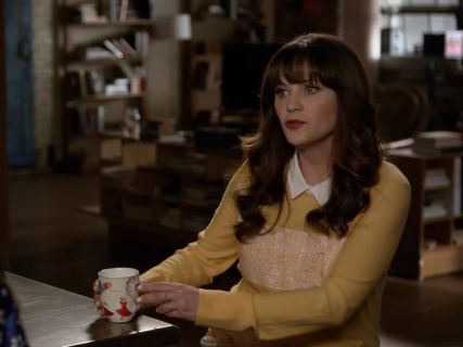 Jess Day's 'Edwina' Embroidered Panel Merino Wool Collared Sweater on New Girl