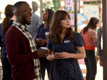 Jess Day's Summer School Cool Dress in Navy Dots on New Girl