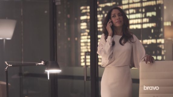 Jessica Pearson's Draped cutout silk-satin midi dress on Suits
