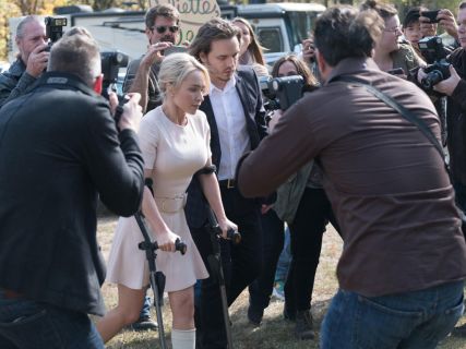 Juliette Barnes's Short-Sleeve Keyhole Belted Dress, Rose on Nashville