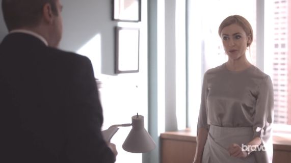 Katrina Bennett's Silk Satin Cape-Sleeve Top on Suits