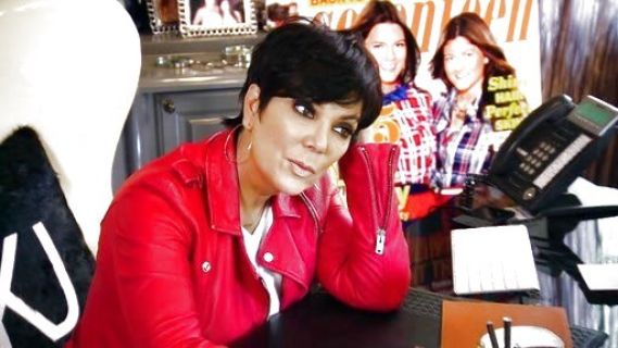 Kris Jenner's Nonoo																									Leather Motorcycle Jacket, Printed Sleeveless Silk Blouse & Flared Mix-Fabric Skirt on Keeping Up With The Kardashians