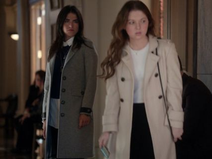 Laurel Castillo's Steadleigh Melton Four-Button Coat & Short-Sleeve Pleated Dress on How to Get Away With Murder