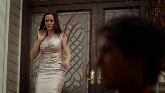 Lily Salvatore's Ruched Metallic Sheath Dress on The Vampire Diaries