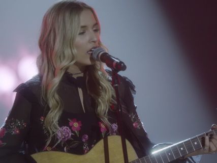 Maddie Conrad's Peony Embroidered Ruffle Shirt on Nashville