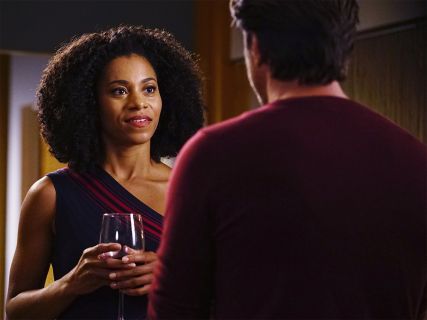 Maggie Pierce's One Shoulder Stripe Dress on Grey's Anatomy