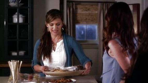 Pam Fields's Lace Peplum Top on Pretty Little Liars
