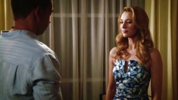 Petra Solano's leaf print fitted dress on Jane the Virgin
