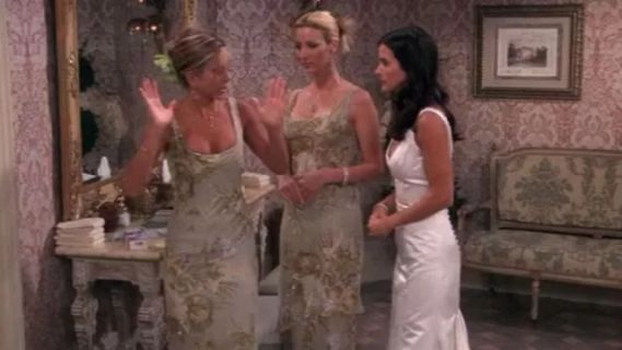 Rachel Green's Green Sheer Floral Bridesmaid Dress - Friends